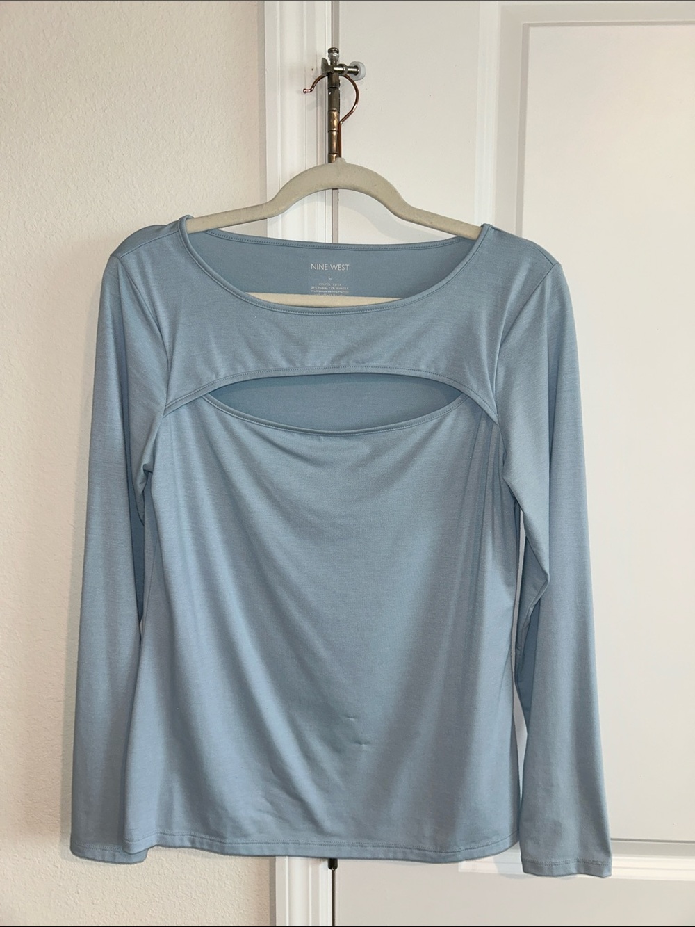 Nine West Sky Blue Long-Sleeve Keyhole Tee